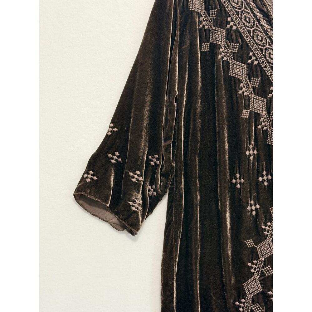 JWLA Johnny Was Embroidered Velvet Rayon Silk Tunic Top Brown Boho Festival - Picture 4 of 9